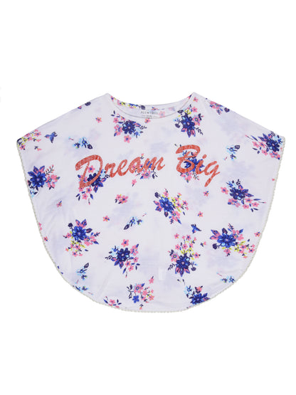 Girls Set of 2 printed Soft Rayon Poncho T-shirts-OFF WHITE ORANGE
