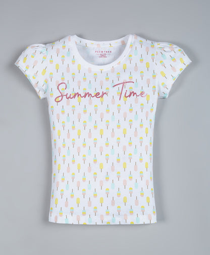 Plum Tree Girls Icecream Print T-shirt ( Pack of 2)-NAVY OFF WHITE
