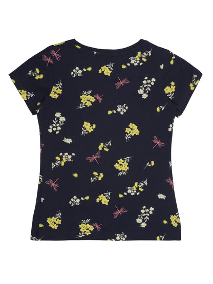 Girls 2 piece pure cotton All Over Printed Co-ordinating Top and Short Set-TRUE NAVY AOP