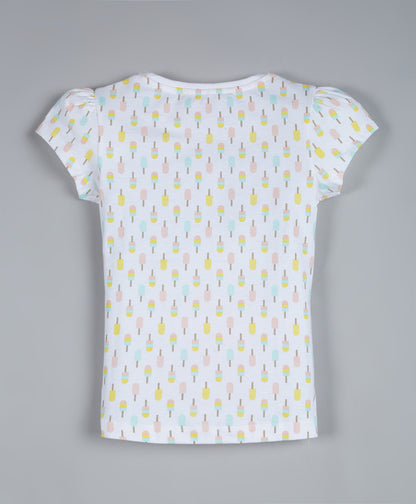 Plum Tree Girls Icecream Print T-shirt ( Pack of 2)-NAVY OFF WHITE