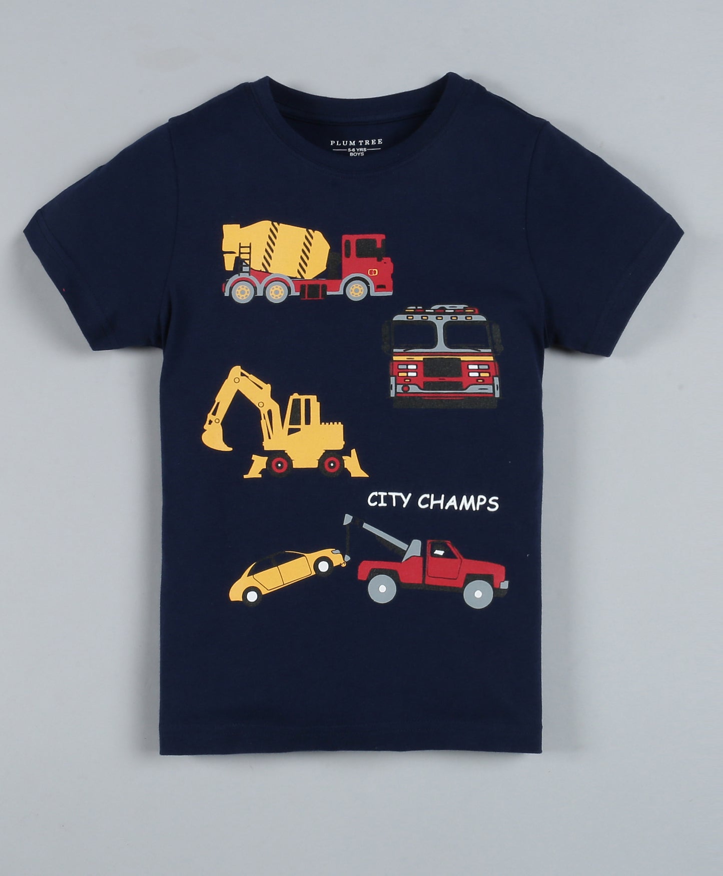 Plum Tree Boys Half Sleeve Fire Truck Print T-shirt and Short( Pack of 2)-NAVY YELLOW