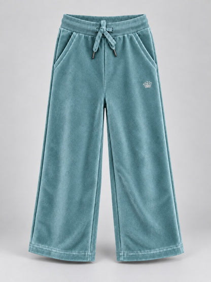 Girls Premium Velour Full Zipper Hooded Sweatshirt and Wide Leg Pant Set