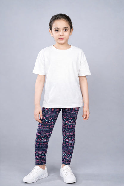 Girls Cotton Lycra Stretch Printed Legging Pack of 2