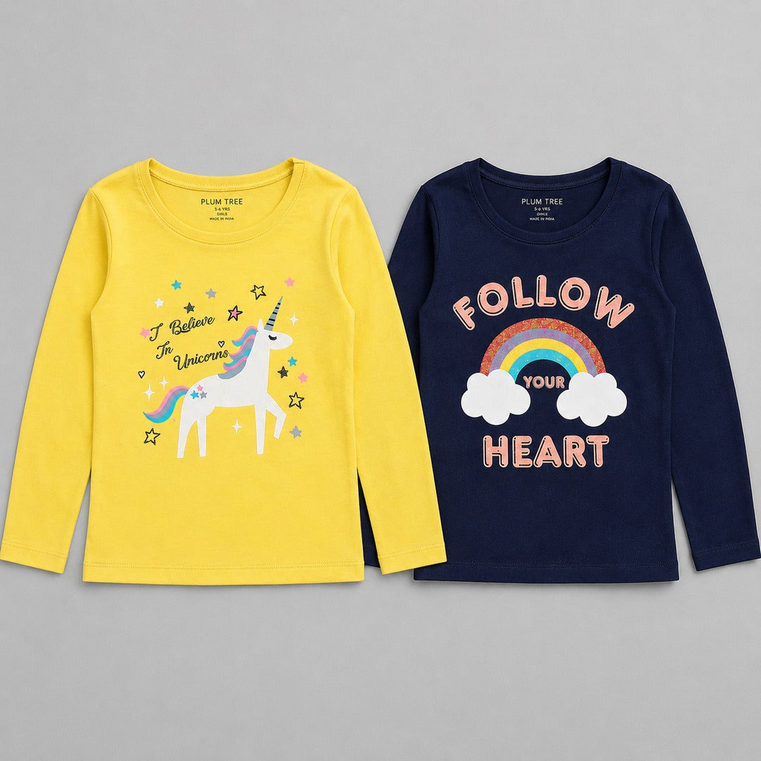 Girls Premium Soft cotton full sleeve Round Neck T-shirts pack of 2 set