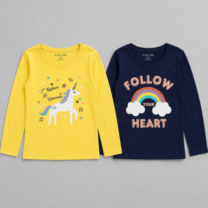 Girls Premium Soft cotton full sleeve Round Neck T-shirts pack of 2 set