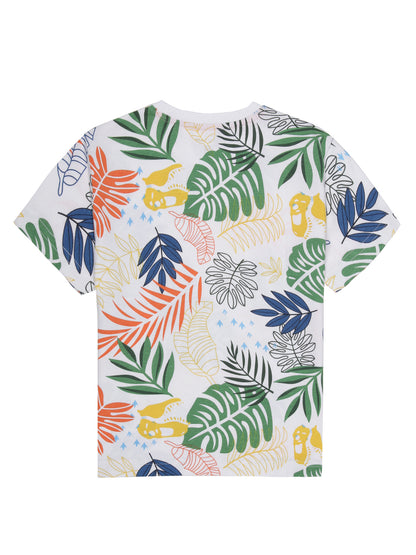 Boys 2 piece pure cotton All Over Printed Co-ordinating Top and Short Set-OFF WHITE TROPICAL AOP
