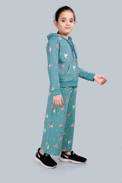 Girls Zip-up Hoodie Sweatshirt and Wide Leg Relaxed Fit Pants