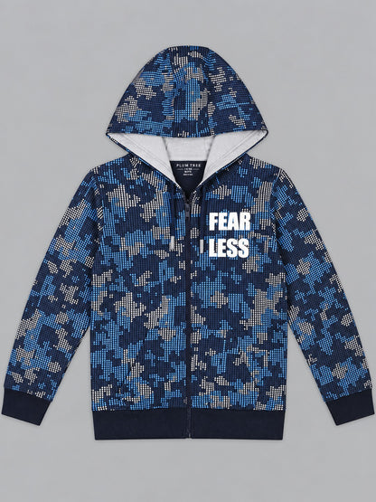 Boys Premium Soft Cotton Full Zipper Printed Hooded Sweatshirt