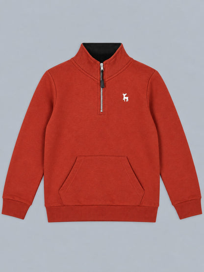 Boys Premium Soft Cotton Full Sleeve Half Zipper Hi-Neck Sweatshirt