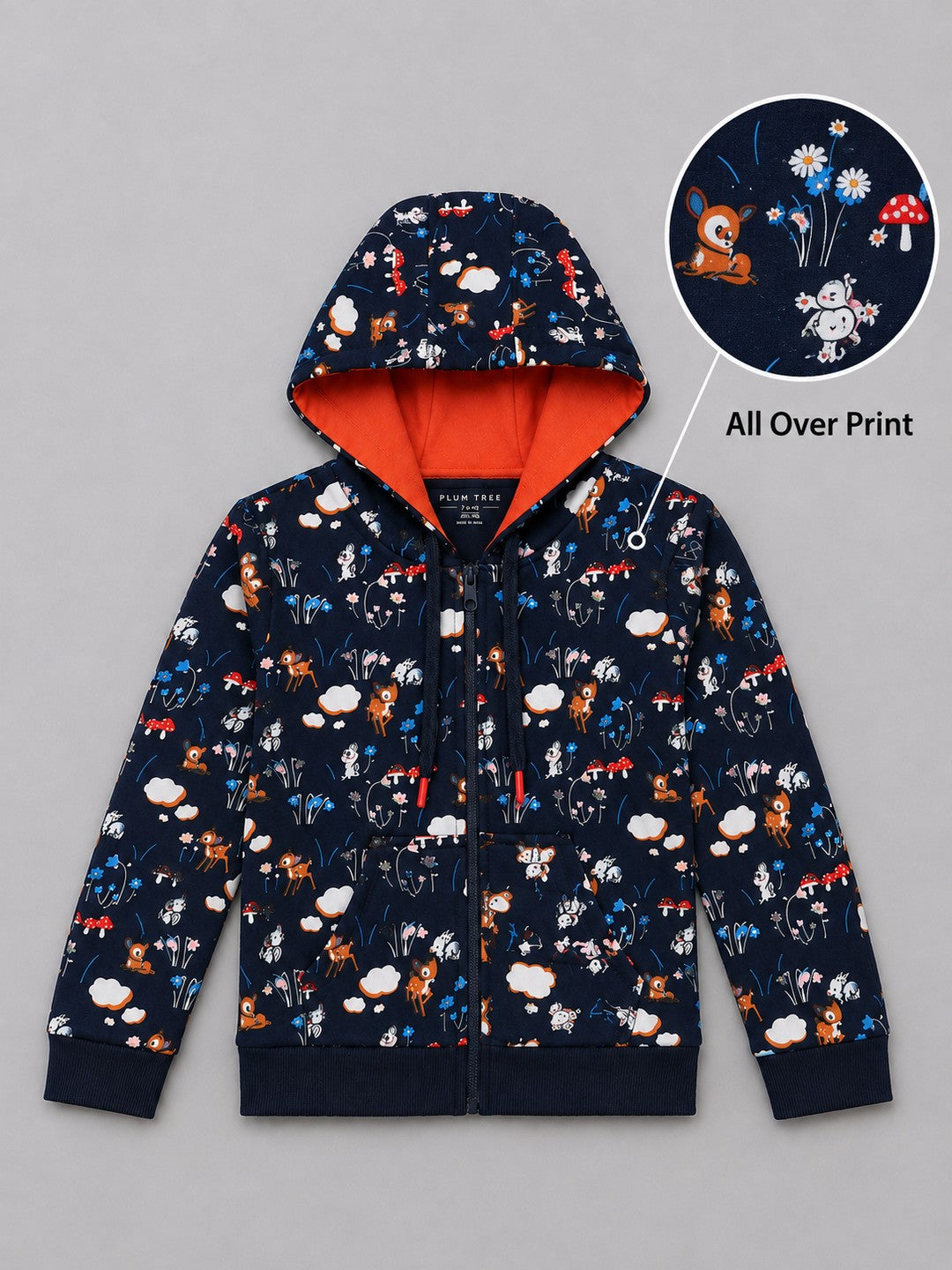 Girls Premium Soft cotton Full Zipper Printed Hooded Sweatshirt