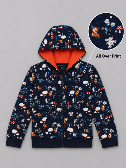 Girls Premium Soft cotton Full Zipper Printed Hooded Sweatshirt