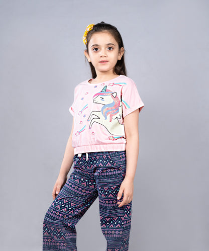 Girls Premium Cotton Crop Top with Elasticated waist  and Wide Leg Pant Set
