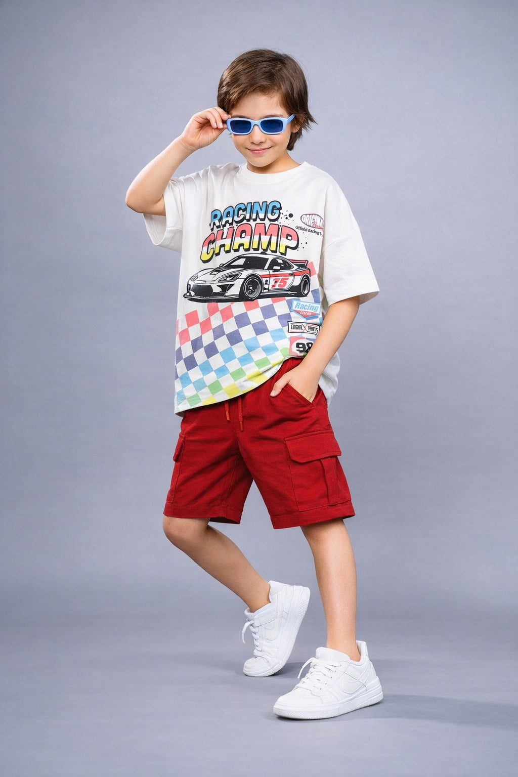 Boys Trendy Oversized T-Shirt & Cargo Shorts Set