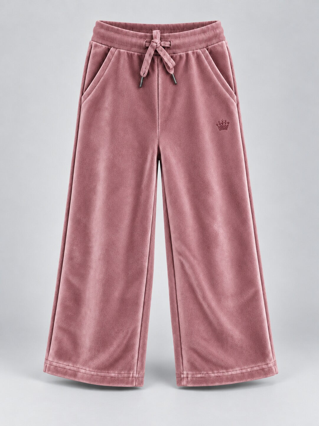 Girls Premium Velour Crown stone Printed Wide Leg Pant