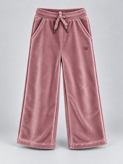 Girls Premium Velour Crown stone Printed Wide Leg Pant