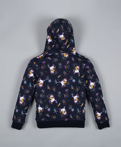 Unicorn Printed Hoodie Sweatshirt and Printed Jogger set- Navy