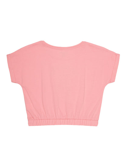 Girls Set of 2 printed pure cotton Crop Top-CORAL BLACK