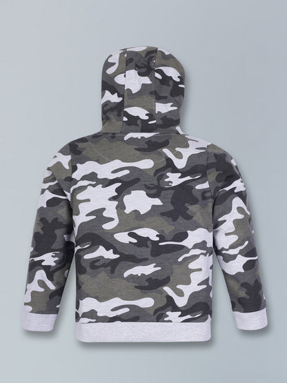 Camoflague Print Hooded Sweatshirt and Printed Jogger set