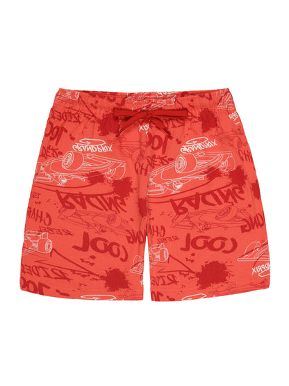 Boys Pure Cotton 2 pack All Over printed Jersey shorts-OLIVE CAMO AOP POWER RED
