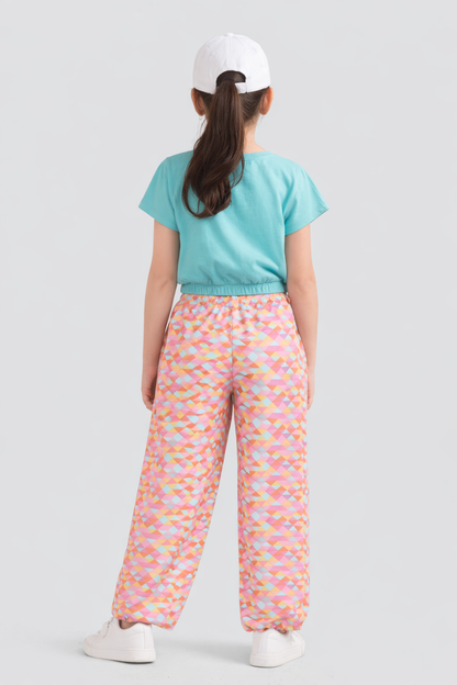 Girls Premium Cotton Crop Top with Elasticated waist  and Wide Leg Pant Set