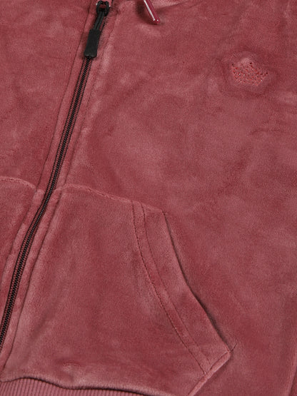 Girls Crown Stone Velour Zip Through Hoodie- Winter Pink