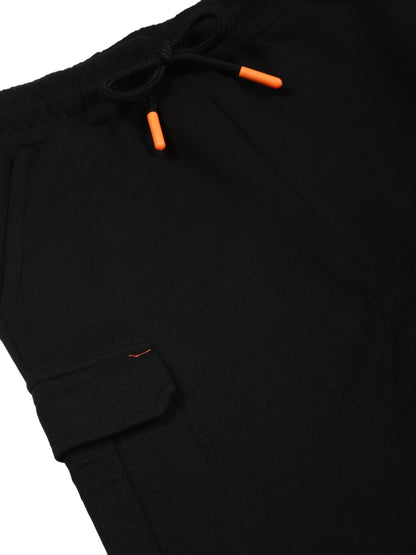Boys Pure Cotton knit Printed Cargo Shorts -BLACK
