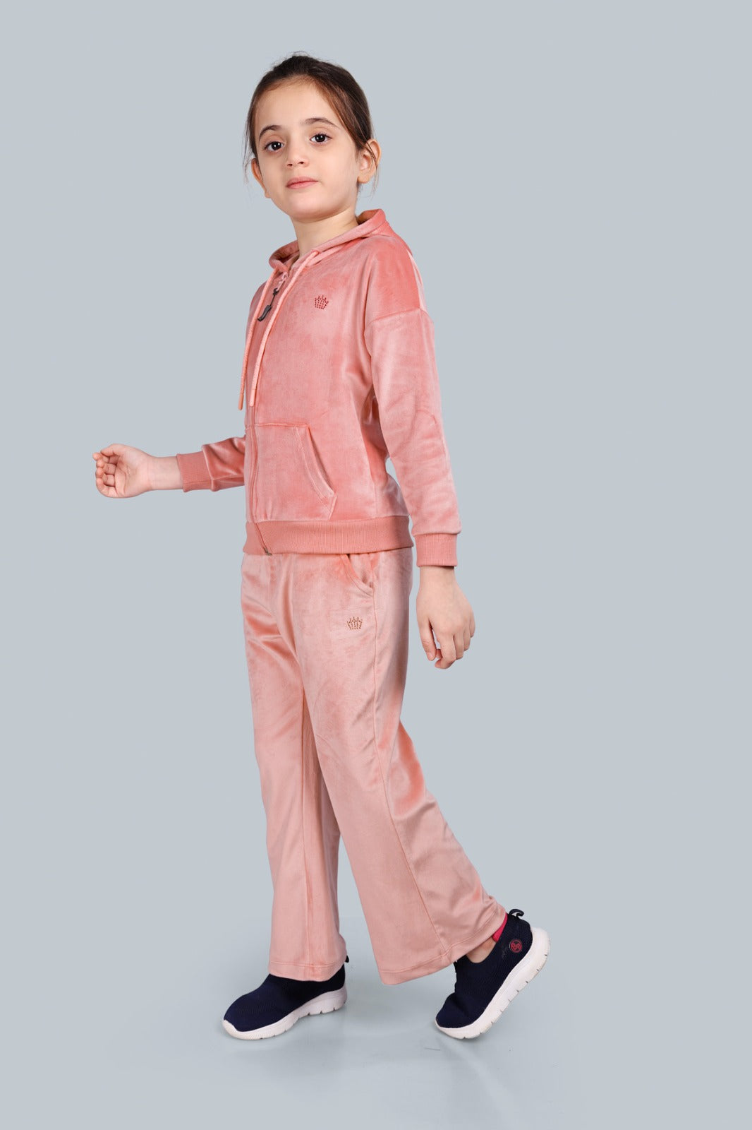 Girls Velour Zip-up Hoodie Sweatshirt and Wide Leg Relaxed Fit Pants
