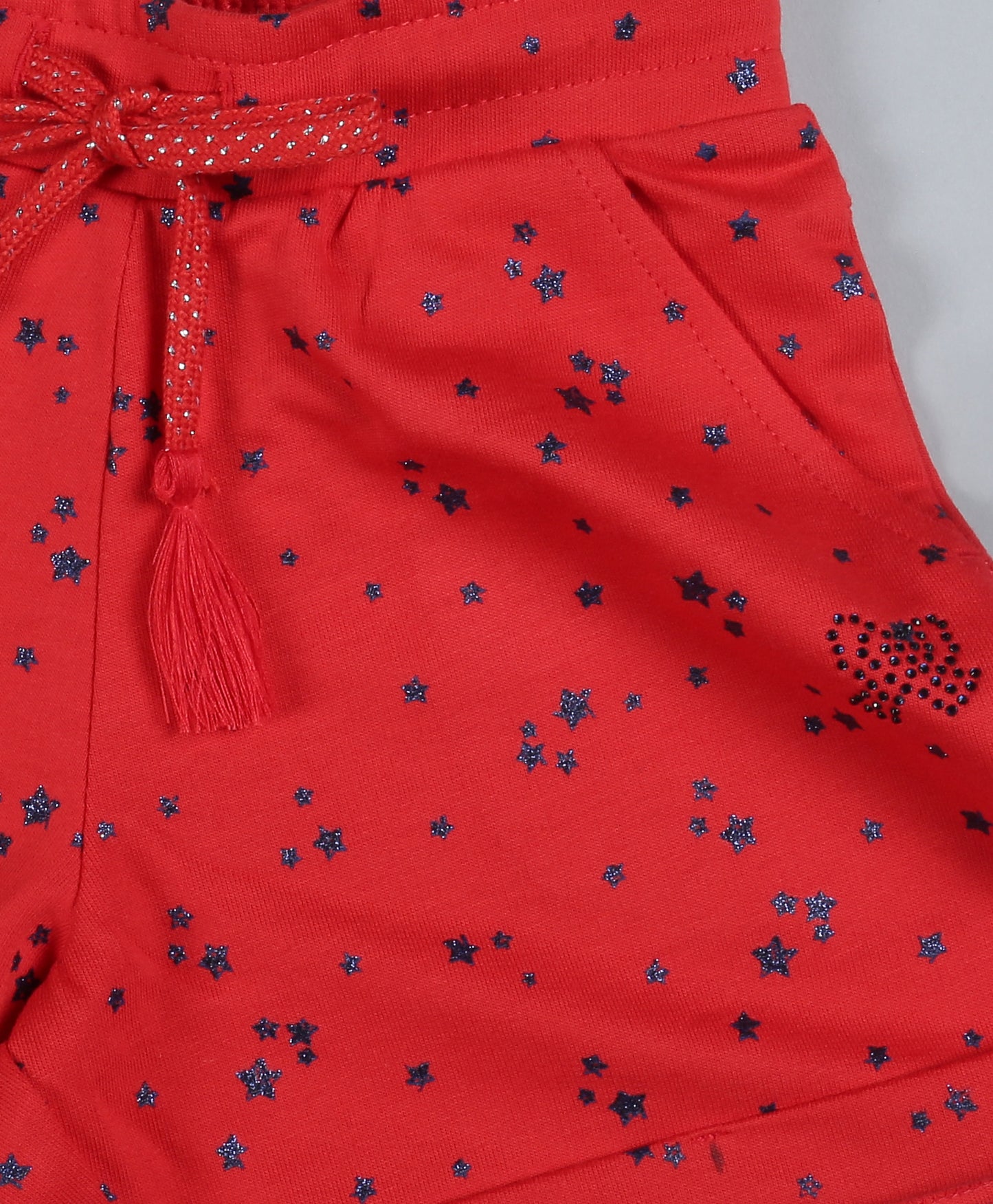 Plum Tree Girls  All Over Star Printed Shorts-RED