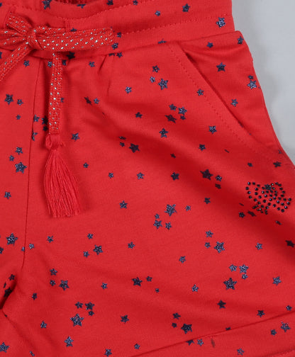 Plum Tree Girls  All Over Star Printed Shorts-RED