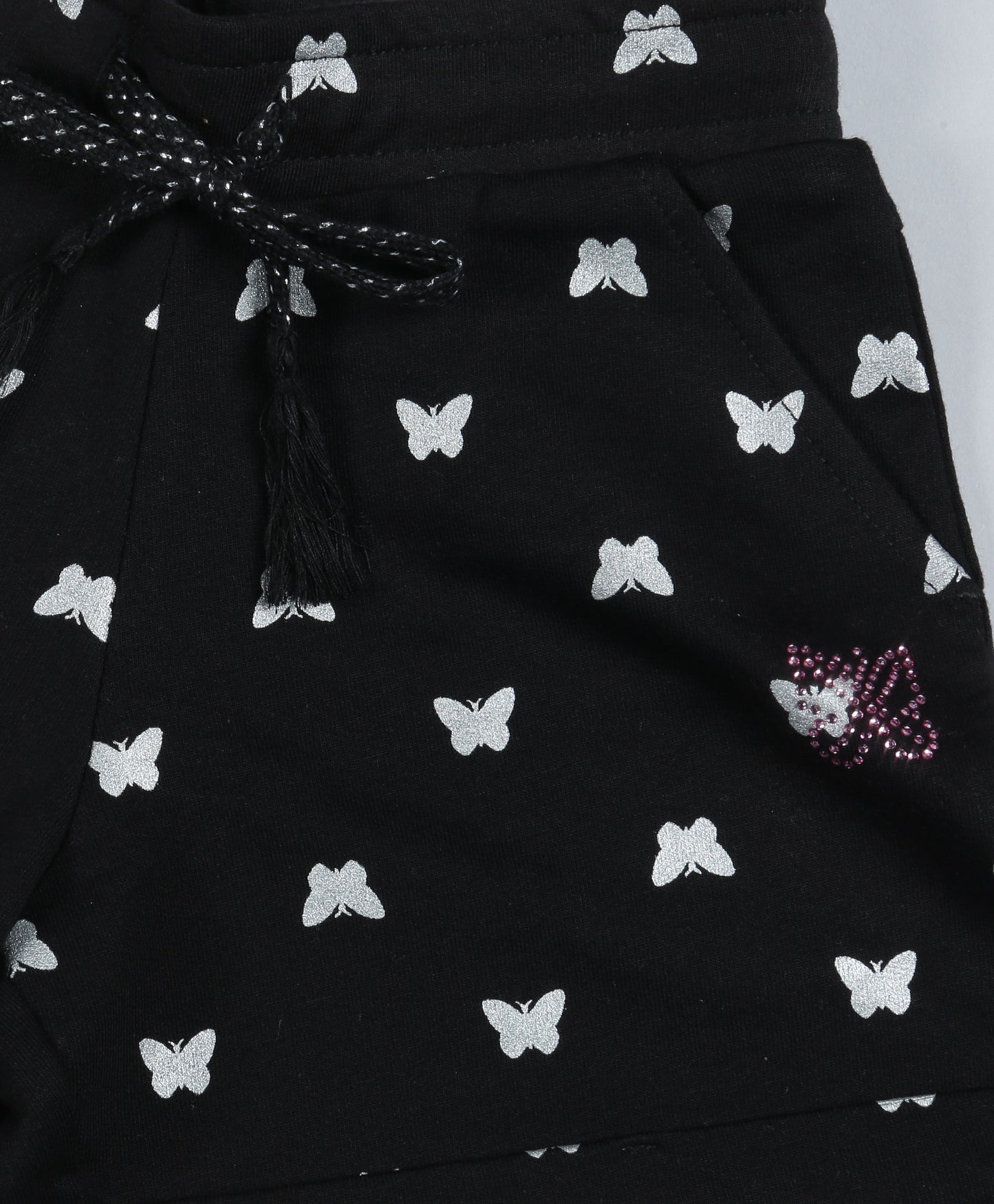 Plum Tree Girls  All Over Butterfly Printed Shorts-BLACK