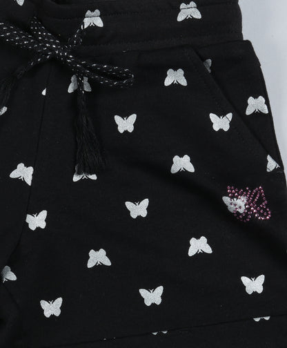 Plum Tree Girls  All Over Butterfly Printed Shorts-BLACK