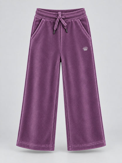 Girls Premium Velour Full Zipper Hooded Sweatshirt and Wide Leg Pant Set