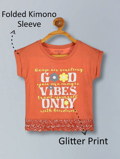 Girls Premium Cotton Crop Top with lace and Wide Leg Pant Set