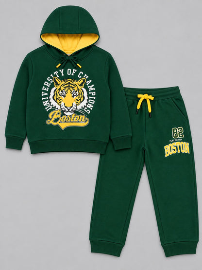Boys Premium Soft Cotton Printed Hooded Sweatshirt and Jogger Set
