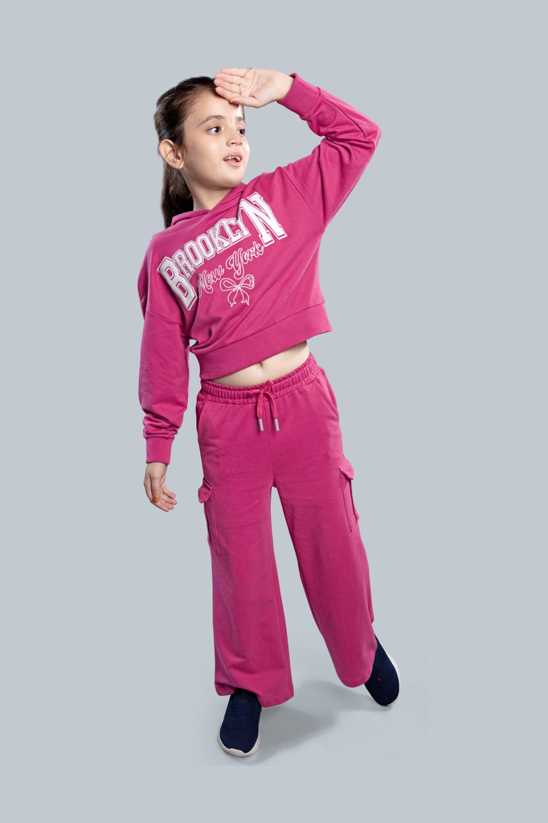 Girls Crop Hoodie Sweatshirt and Wide Leg Cargo Pants