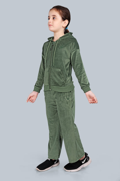 Girls Velour Zip-up Hoodie Sweatshirt and Wide Leg Relaxed Fit Pants