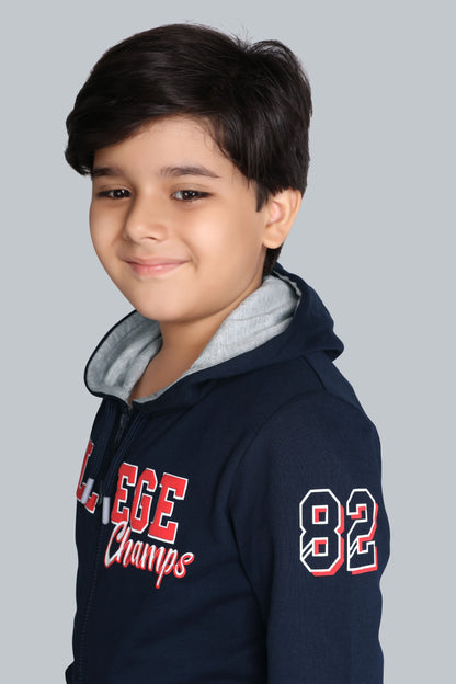 Boys Zip-Up Hoodie With Raised “College Champs” sweatshirt And Cargo Pocket Jogger Pants