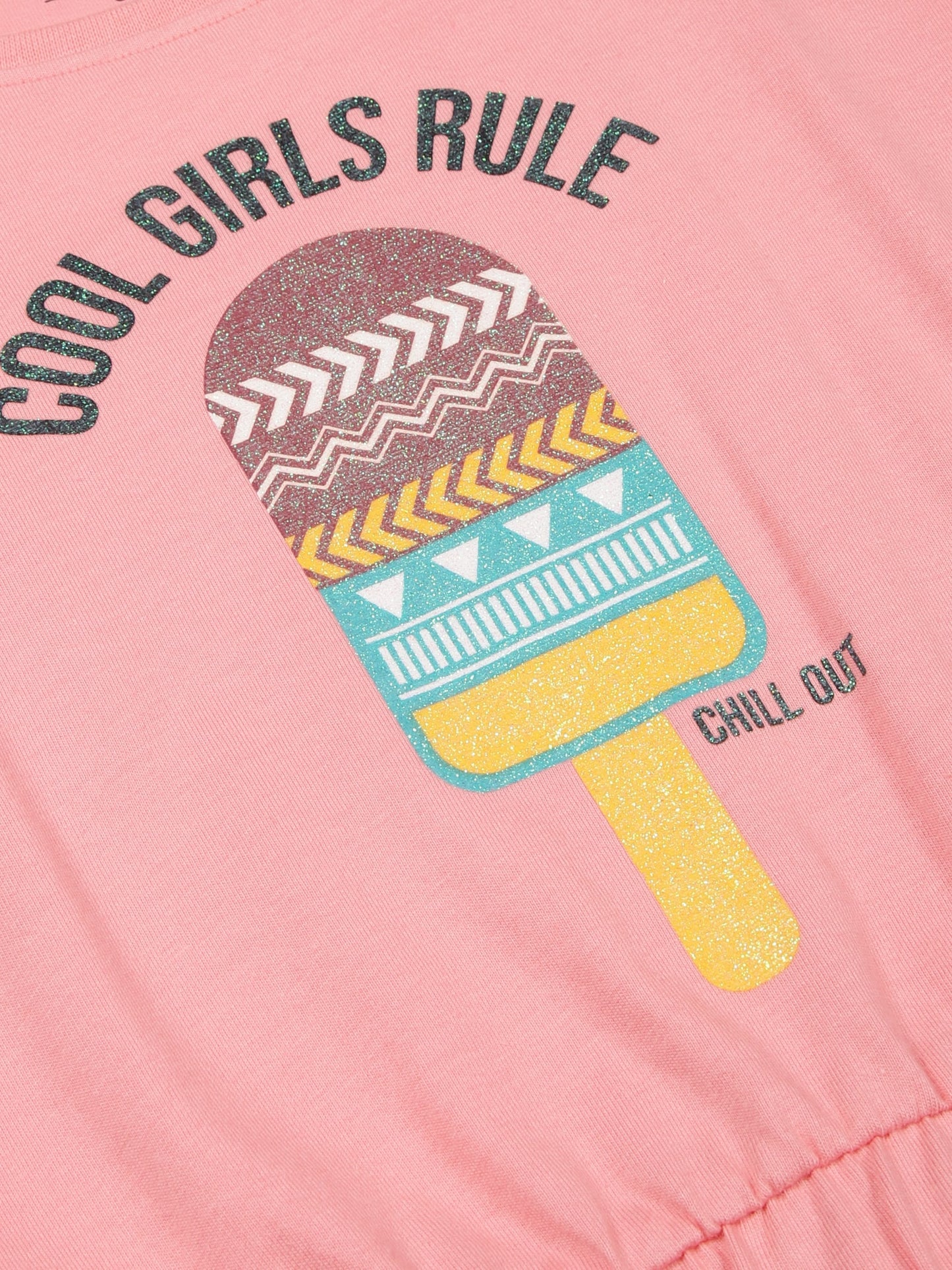 Girls Set of 2 printed pure cotton Crop Top-CORAL BLACK