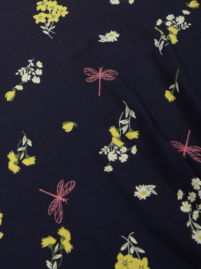 Girls 2 piece pure cotton All Over Printed Co-ordinating Top and Short Set-TRUE NAVY AOP