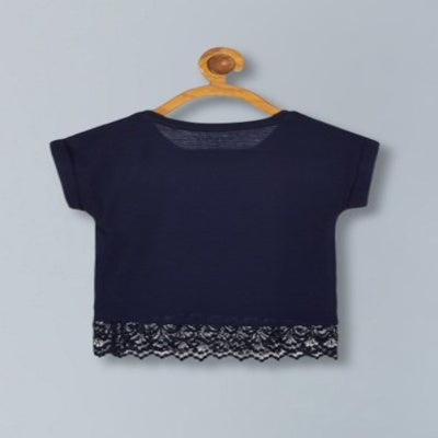 Girls Premium Cotton Crop Top With Lace Border Pack of 2