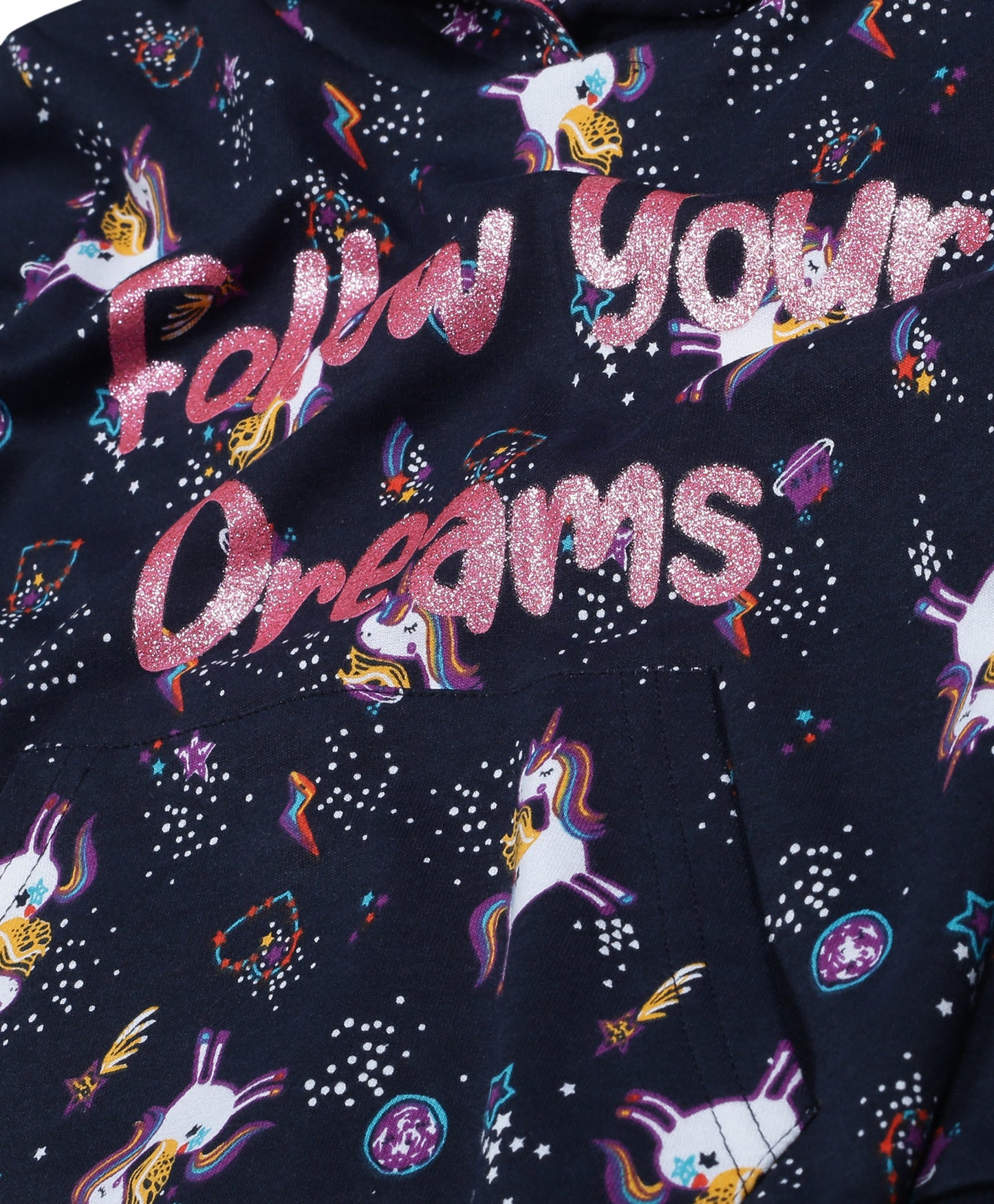 Unicorn Printed Hoodie Sweatshirt and Printed Jogger set- Navy