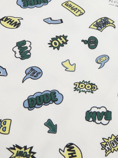 Round Neck Pullover Sweatshirt and Printed Jogger set- Grey and Blue