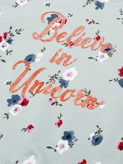 Round Neck Pullover Sweatshirt and Printed Jogger set- Green