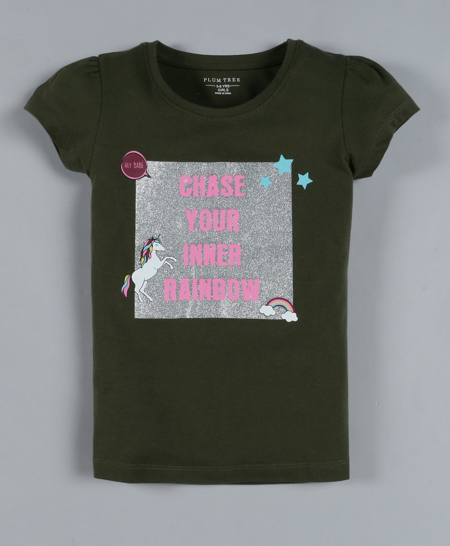 Plum Tree Girls Cool Girls Print  T-shirt( Pack of 2)-RED & OLIVE