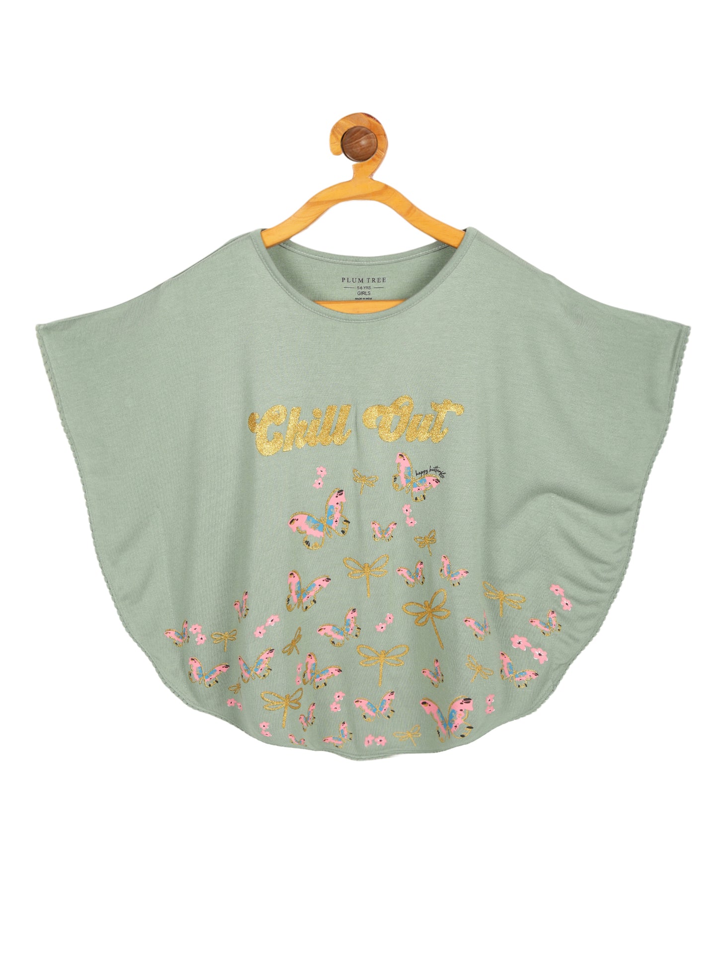 Girls Set of 2 printed Soft Rayon Poncho T-shirts-GREEN NAVY