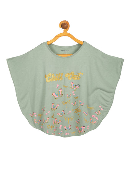 Girls Set of 2 printed Soft Rayon Poncho T-shirts-GREEN NAVY