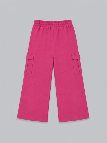 Girls Premium Soft Cotton Wide Leg Cargo Pocket Pants