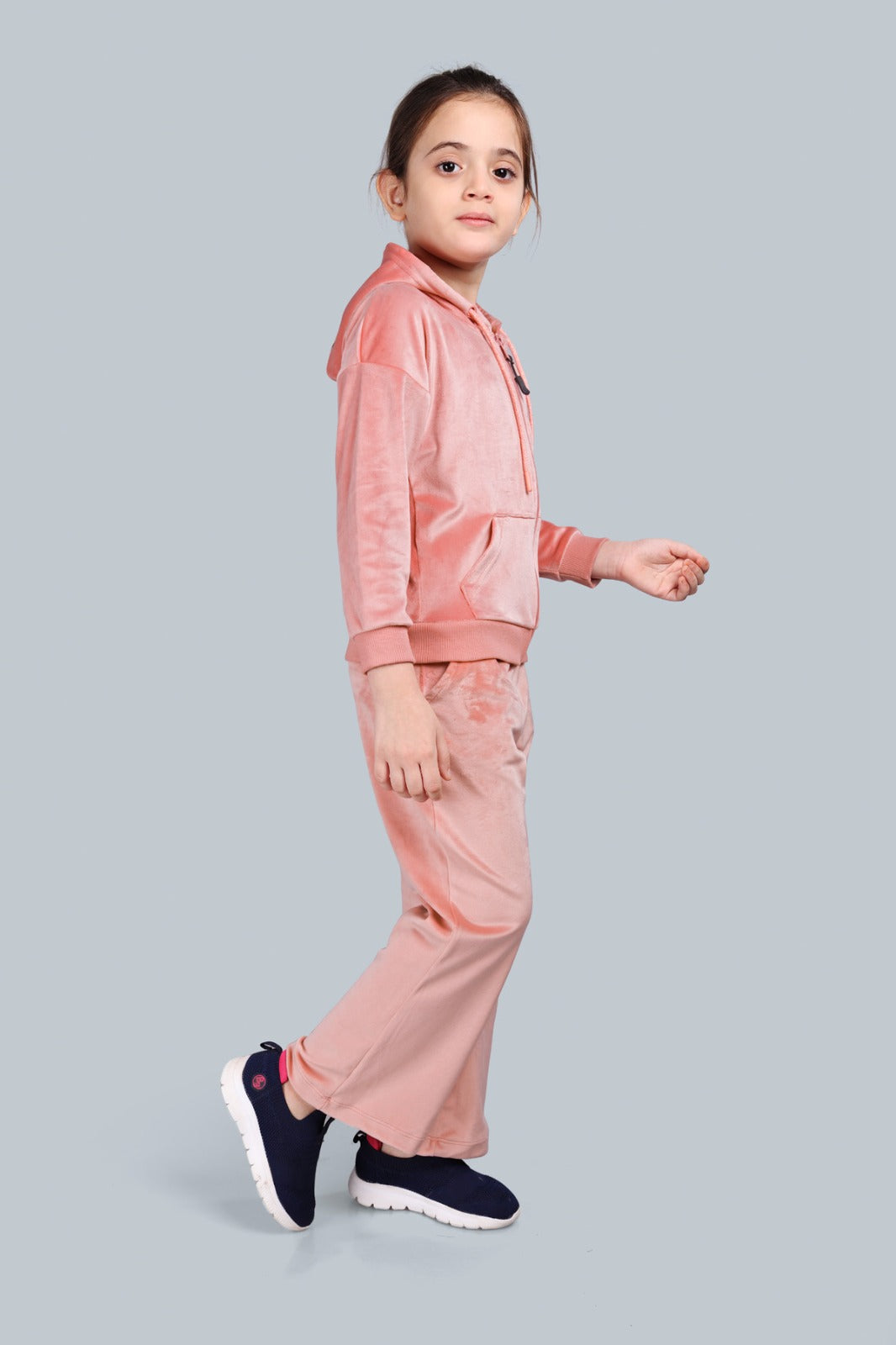 Girls Velour Zip-up Hoodie Sweatshirt and Wide Leg Relaxed Fit Pants