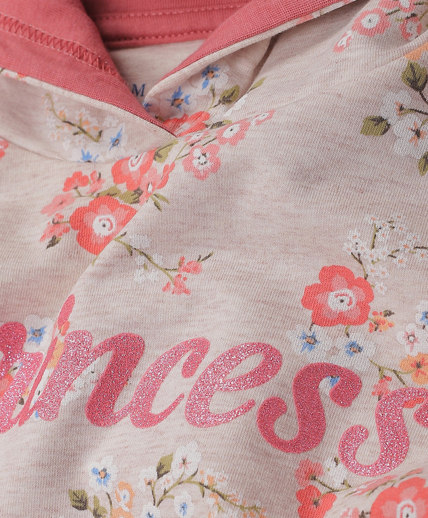 Glitter Printed Hoodie Sweatshirt and Printed Jogger set- Peach