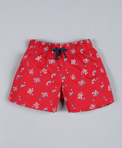 Plum Tree Girls  All Over Multi Colored floral  Printed Shorts( Pack of 2)-RED & NAVY